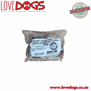 Pawsome Raw Chunky's Turkey, Beef, Lamb, Ostrich, Venison and Sardines 500g